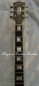image from Haywire Custom Guitars service center of a Gibson custom Les Paul with broken headstock