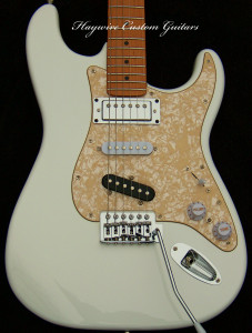 image of a Haywire Custom Guitars perfectly set up using neck shims for proper neck angle.
